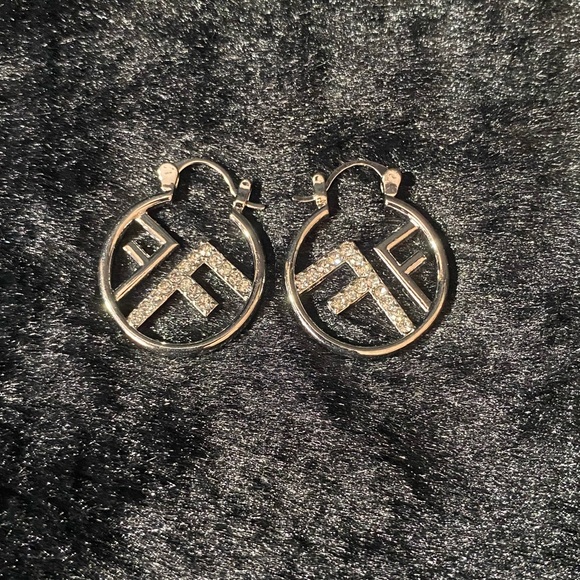 Silver & Rhinestone Luxury Hoop Earrings - Picture 1 of 3